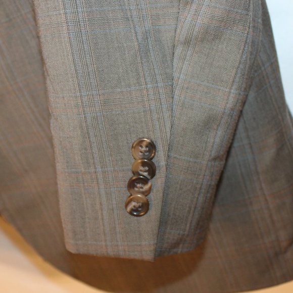 MEN BROWN PLAID MICHAEL KORS BLAZER PANTS SUIT SIZE 42R 100% WOOL ROLLED CUFFS - Picture 10 of 13